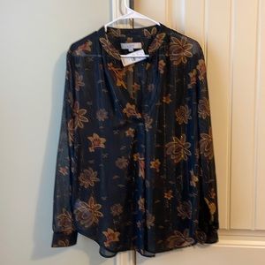 Loft long sleeve blouse large in black gold